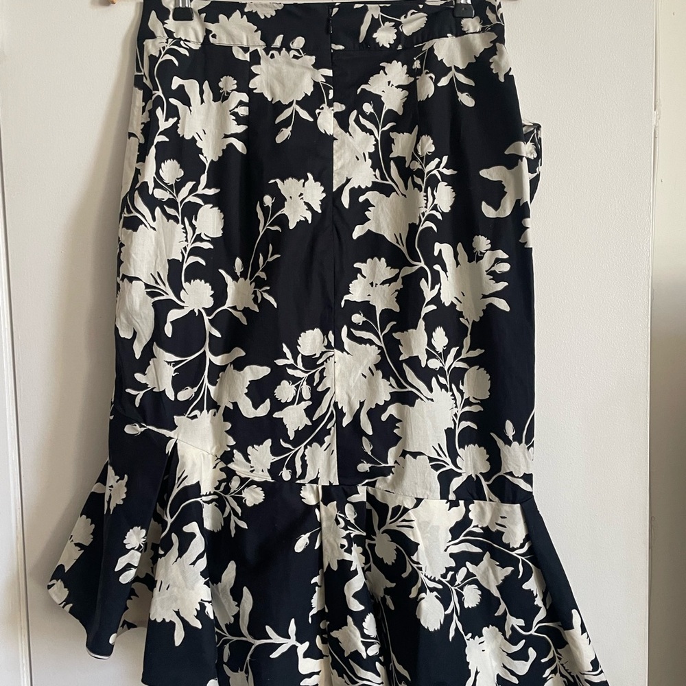 Johanna Ortiz x H&M Black and Cream Floral Midi Skirt with Flounce Hem
